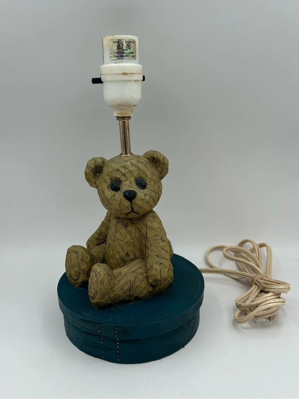 Vintage Teddy Bear Lamp Carved Wooden Resin Children's Nursery Room RARE